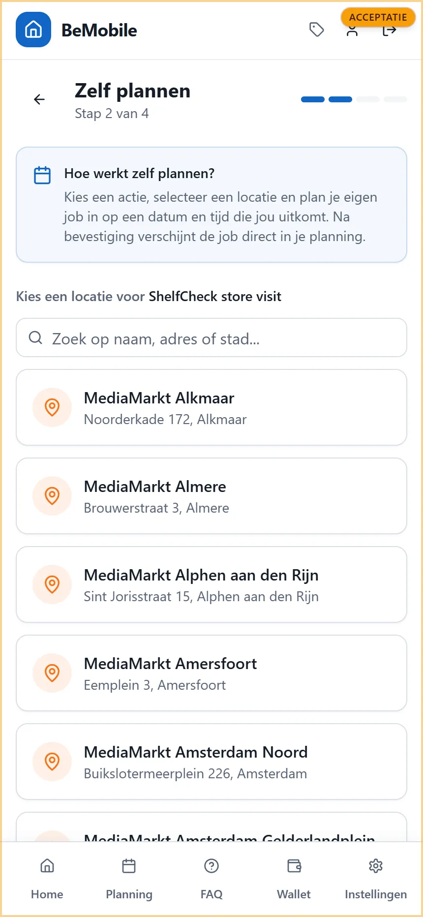 Stap 2 van Zelf plannen met de lijst locaties van de gekozen actie